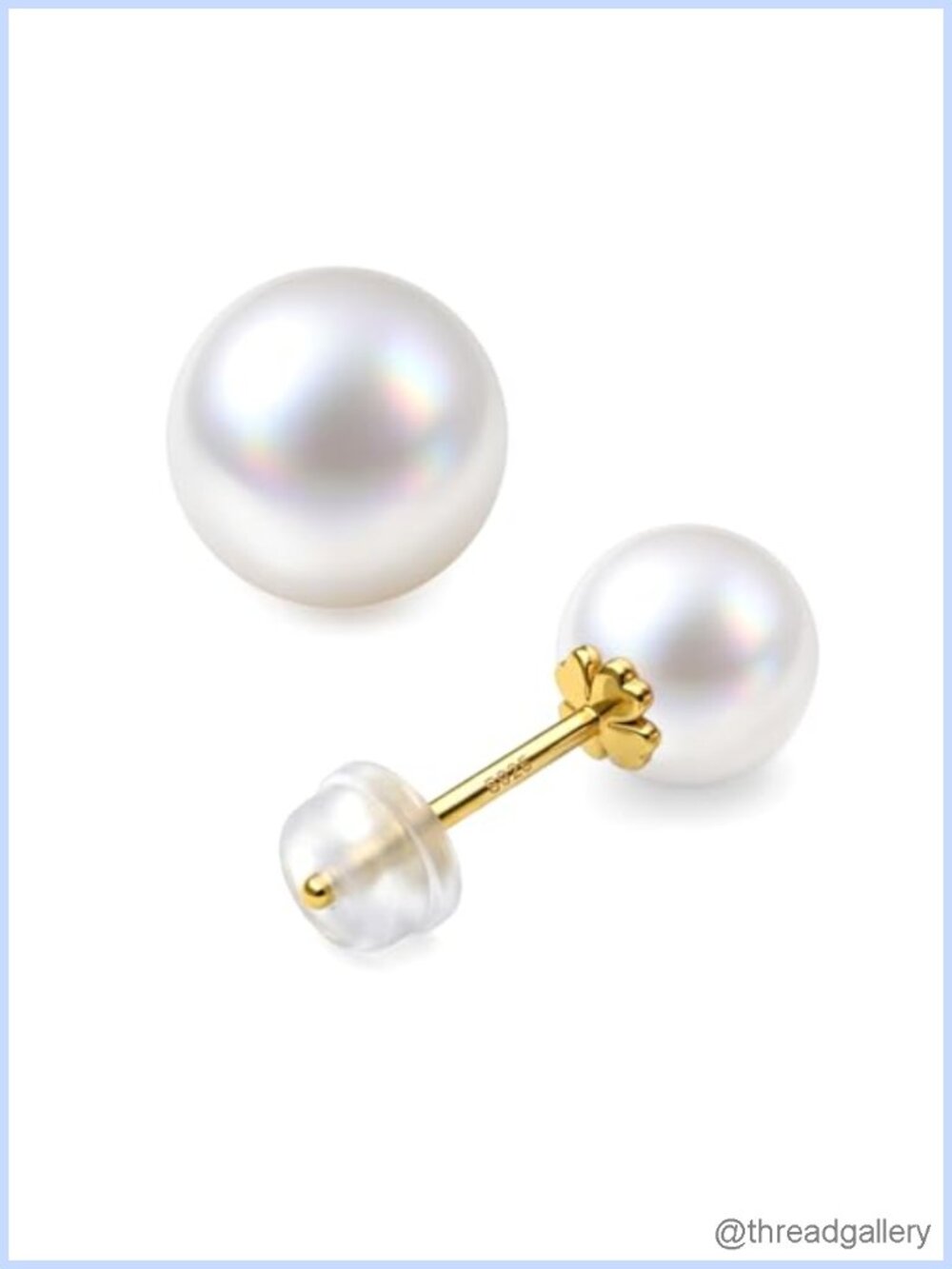 8mm Freshwater Pearl Stud Earrings 14K Gold Plated S925 Silver Posts